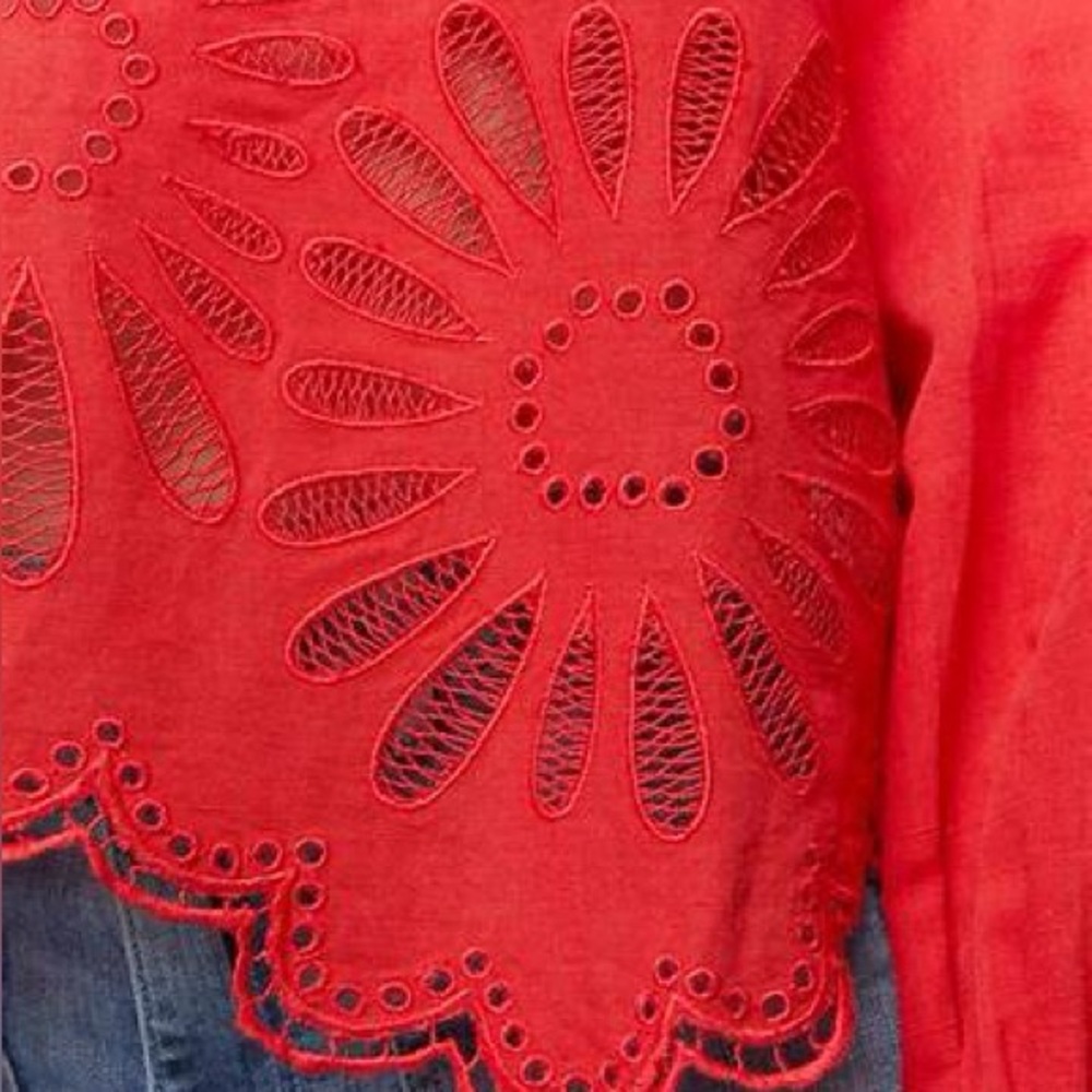 NWT Ulla Johnson Louisa Eyelet Ruffle Linen Blend Top in Poppy.     22 - Picture 10 of 14
